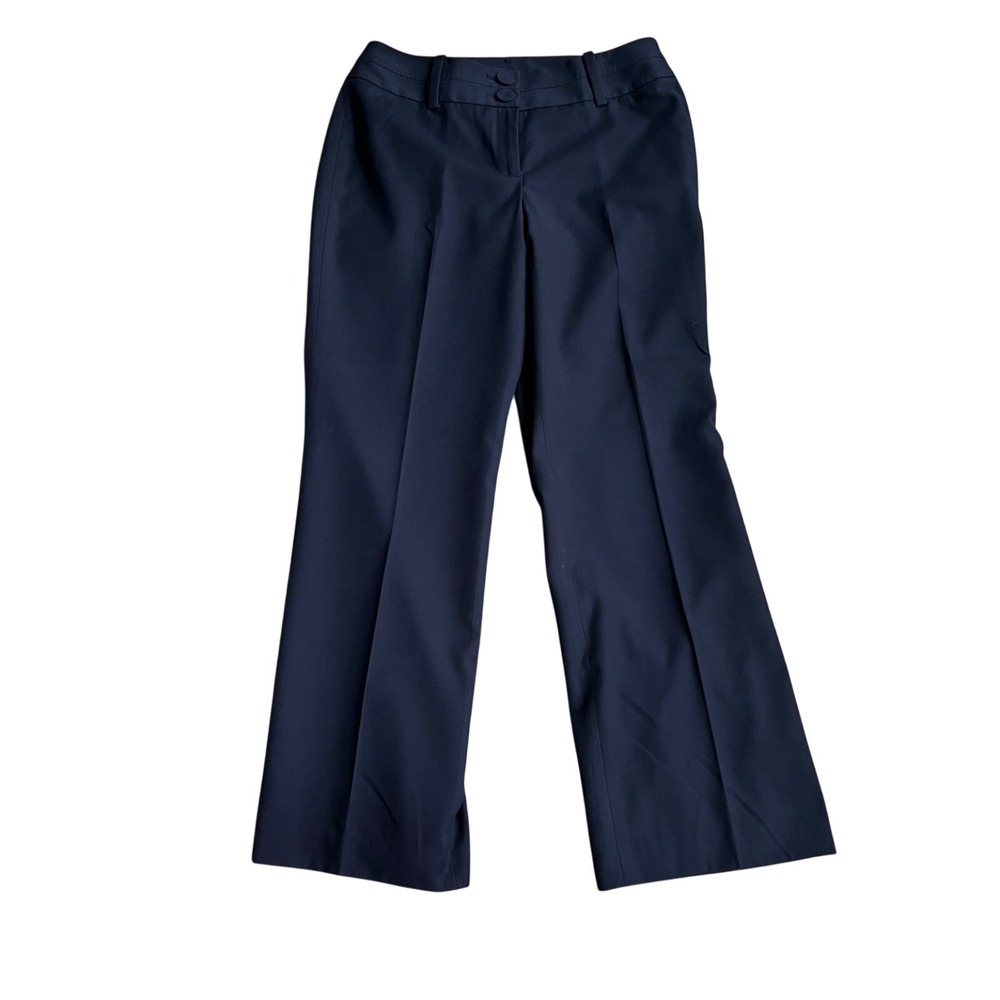 Ann Taylor Dress Pants Womens 8P Navy Blue Curvy Fit Wide Leg Trousers Petite